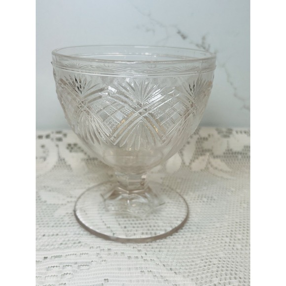 Unmarked Other - Antique 1800s Buttermilk Glass Goblet Open Sugar Bowl Diamond Starburst